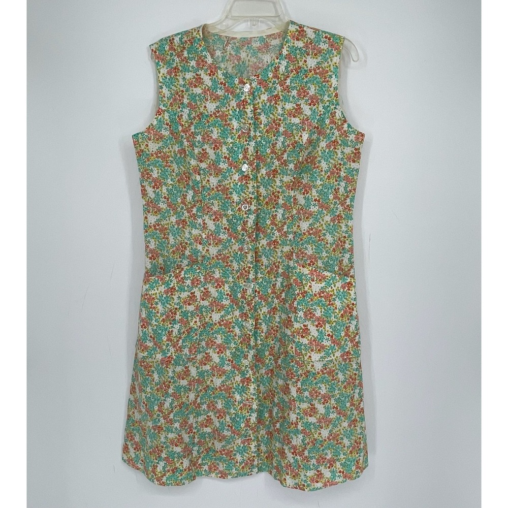 Women's Multicolor Floral Sleeveless Round Neck Button Front Shift Dress Size XL